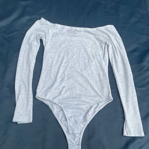 S Gray off the shoulder gray bodysuit